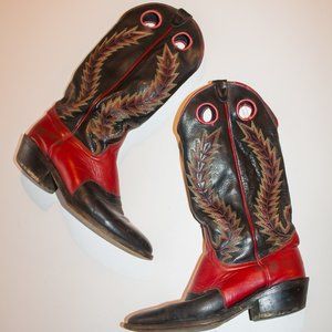 Red leather cowboy boots